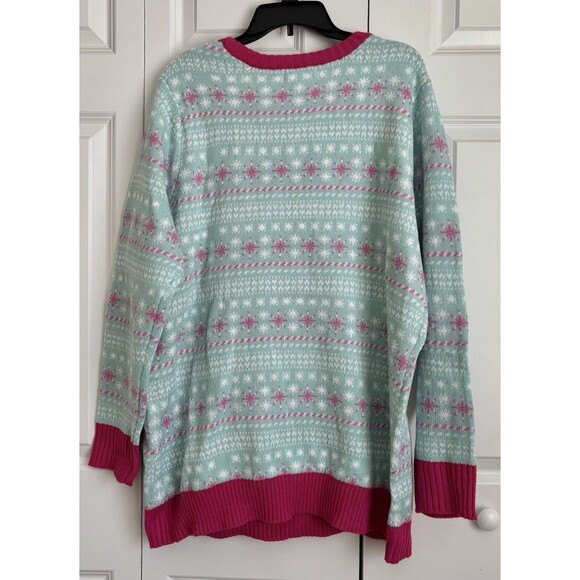 Ugly Christmas Sweater Women Knit Blue Unicorn Pullover Crew Neck Holiday Festiv - Picture 6 of 9